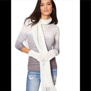 New York & Company White Metallic Cable Knit Scarf